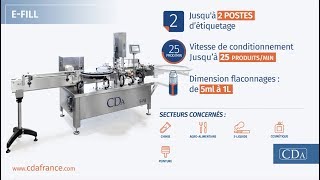 EFill  Ligne de conditionnement  Remplissage vissage étiquetage  Par CDA 2019 [upl. by Ralyt907]