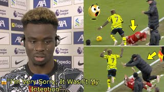 😱Bukayo Saka Almost In Tears As He APOLOGISE To Tsimikas amp Liverpool After Bizarre Tackle [upl. by Nyladnohr770]