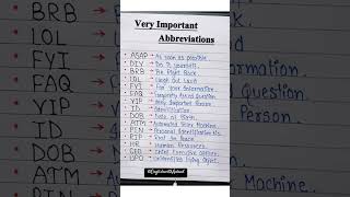 Abbreviations english vocabulary ytshorts education englishlanguage fullforms dailyshorts [upl. by Yaresed496]