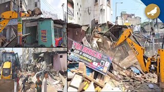 Shops demolished by GHMC at Mallepally Cross Road [upl. by Pellegrini]