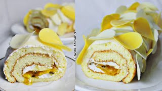 بيسكوي رولي قطني خفييف و بنين مع طريقة جديدة للتزيين بالشوكولاطة  swiss roll cake [upl. by Rosmarin]