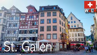 Eastern Switzerland St Gallen walking in charming old town colorful houses [upl. by Acinhoj861]