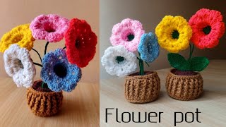 Flower pot crochet  tutorial  handmade [upl. by Enytsuj]