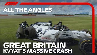 Daniil Kvyats Massive Crash  All The Angles  2020 British Grand Prix [upl. by Anes]