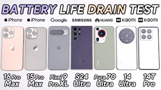 iPhone 16 Pro Max vs 15 Pro Max  Pixel 9 Pro XL  Samsung  Huawei  Xiaomi Battery Life DRAIN Test [upl. by Crowley]