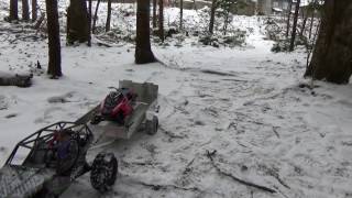 Rc snowmobile polaris rush on trailer and ride first snow [upl. by Yclek]