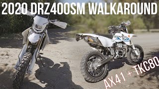 DRZ400SM  Adventure Hooligan Build  TKC80  AX41 Tyre Review  Bike Walk Around [upl. by Gypsy]