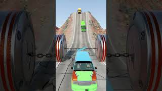 Car school bus vs chain hydraulic crusher Boys speed bump car BNGDRIVE [upl. by Dion]