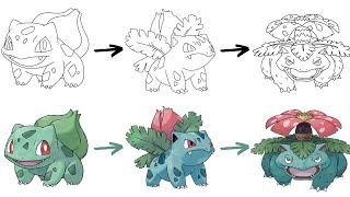 How To Draw BULBASAUR IVYSAUR amp VENUSAUR POKÉMON  Bulbasaur Evolution  StepByStep [upl. by Aneles790]