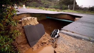 California storms Hail in the Bay Area lightning strikes landmarks rockslides sinkholes and more [upl. by Hadeis]