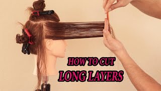 How to cut long layers haircut easy tutorial step by step for beginners cutting long hair layers [upl. by Jemimah]