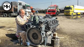 Afghaan Mechanic Demonstrates Mercedes Engine Rebuilding with Basic Tools [upl. by Eimyaj]