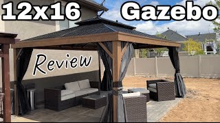 Yoleny 12x16 Double Roof Gazebo Review  Aluminum Wood Grain Look  The Perfect Backyard Addition [upl. by Sacks650]