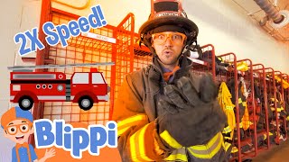 Blippi Visits a Firetruck Station at 2x Speed [upl. by Tati]