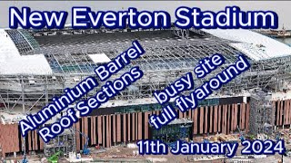 New Everton Stadium FC Bramley Moore Dock 11th January  full fly around  barrel roof sections efc [upl. by Ashwin]