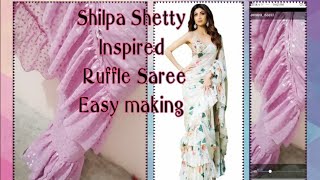 How to make a Ruffled Saree at home  Shilpa Shetty inspired Ruffled saree  Designer frill saree [upl. by Cristen]