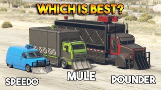 GTA 5 ONLINE  POUNDER CUSTOM VS MULE CUSTOM VS SPEEDO CUSTOM WHICH IS BEST [upl. by Sumerlin]