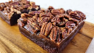 Caramel Pecan Brownies Recipe  Rich Chocolate Brownies topped with Pecan Pie [upl. by Ahsele]