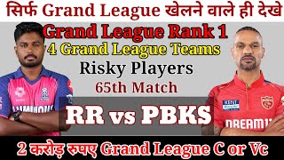 RR vs PBKS Dream11 Grand League Team Prediction  Punjab Kings vs Rajasthan Royals Dream11 Team [upl. by Obed]