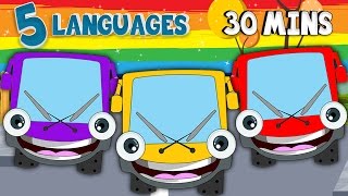 Wheels On The Bus  Wheels On The Bus Go Round and Round – 5 Languages  Nursery Rhymes [upl. by Dong]