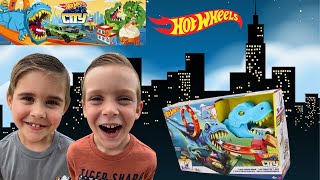 HOTWHEELS CITY TREX CHOMP Play Set Lets CRASH Cars and unbox [upl. by Karla]