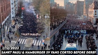 SANKT PAULI amp HAMBURGER SV FANS CORTEO BEFORE DERBY  Sankt Pauli vs Hamburger SV 1122023 [upl. by Raf]