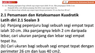 Latih diri 21 Soalan 3  21 Persamaan dan ketaksamaan kuadratik  Bab 2 Fungsi Kuadratik [upl. by Elisa]