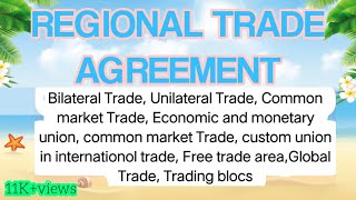 Regional Trade Agreement Bilateral tradeUnilateral trade [upl. by Madoc]