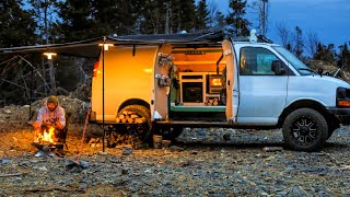 Camping In Rain With Camper Van And Wood Stove [upl. by Treulich985]