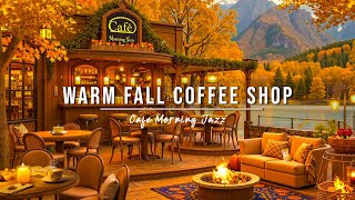 Warm Fall Coffee Shop Ambience 🍂 Relaxing Jazz Piano with Crackling Fireplace Sounds to After Autumn [upl. by Pazit330]