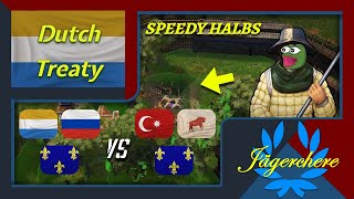 Fast Halberdiers Slaps  3v3 Treaty with Dutch  AOE III DE [upl. by Eirellav]