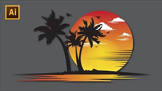 Logo Design in Illustrator cc  How to Make Beach and Travel Logo  Graphic Design Tutorial [upl. by Felisha]