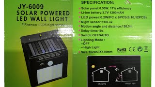 SOLAR POWERED LED WALL LIGHT  PIR  CDS Night sensor [upl. by Groos]