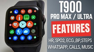 T900 PRO MAX  Ultra  All Features amp Menus Overview Pulse  SPO2 Blood Pressure ECG Smartwatch [upl. by Neiht]