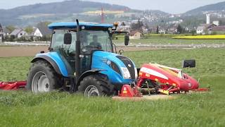 Landini Powermondial 120  Grasmähen  Pöttinger Alphamotion  Kurmann  Meier Dintikon [upl. by Erdnaet]