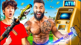 WORLDS STRONGEST MAN vs 100000 GOLDEN ATM [upl. by Danya]