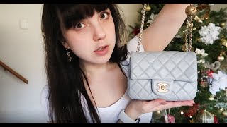 Chanel Mini Flapbag Review Lambskin and Gold Tone Metal Light Gray [upl. by Anesuza786]