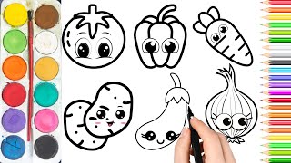 How to draw cute vegetables easy 🥕🥦🍅 StepbyStep Tutorial [upl. by Hillie426]