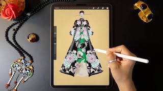 Procreate Digital Fashion illustration tutorial Render A Floral Print on iPad Pro [upl. by Neirad122]