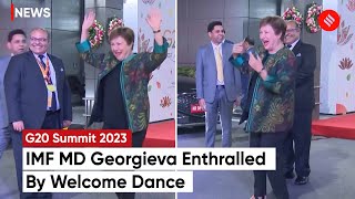 IMF MD Kristalina Georgieva Couldn’t Refrain From Dancing To Traditional Beats On Arrival For G20 [upl. by Tanya]