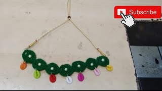 DIY Home made woolen and moti Cowrie shells se necklace banaye Abhiras craft amp stitching [upl. by Malchus]