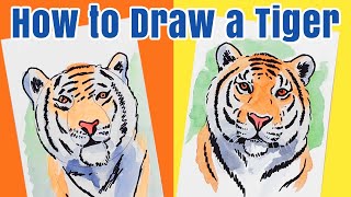 How to Draw a Tiger Kids Watercolor Tutorial [upl. by Ferrel]