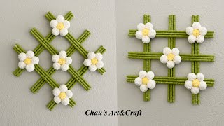 DIY Pompom Flowers Wall Hanging  Woolen craft  Yarn Craft  Pompom Ideas  Home Decor [upl. by Abrahams3]