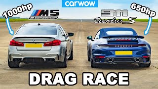 BMW M5 1000hp vs Porsche 911 Turbo S  DRAG RACE [upl. by Anirroc]