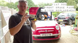 🇬🇧Fiat 500 How to Replace Front Brake Pads amp Discs DIY [upl. by Leiuqese]