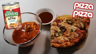 CHEF BOYARDEE BEEF RAVIOLI amp LEFTOVER PIZZA PIZZA ASMR MUKBANG [upl. by Goddord]