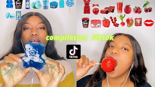 ASMR MUKBANG CONPILATION blue and red food jelly strawberry  jelly noodles bubble tea cake car [upl. by Jolyn]