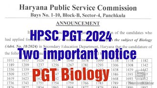 HPSC PGT 2024 Two Important noticeHPSC PGT biologyHPSC updateHPSC PGT [upl. by Lean2]