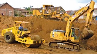 Excavator Dump Trucks Motor Grader Compactor Busy Working On Toll Road Construction [upl. by Assiroc]