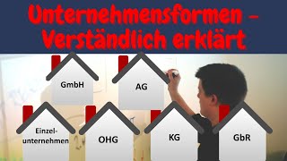 Unternehmensformen einfach erklärt  Rechtsformen Einzelunternehmen OHG KG GbR GmbH AG [upl. by Ahsauqal]